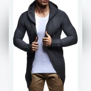 Leif Nelson Men’s Hooded Zip Front Long Cardigan size Large olive green